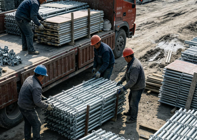 洛阳脚手架租赁装车场景